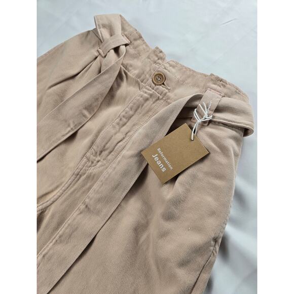 NWT Reformation Evie Pants Sz 26 Dusty Rose Pink High Rise Tie Waist Cotton - Picture 6 of 8